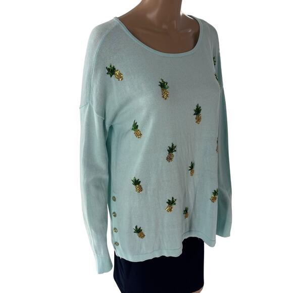 Lilly Pulitzer Whisper Blue Caralynn Sequin Pineapple Sweater - Picture 6 of 12